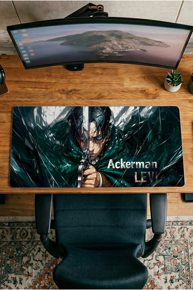 لوحة ماوس للألعاب مطبوعة رقميًا بنمط Attack On Titan مقاس 30x70 من Lewi Ackerman مع قاعدة مضادة للانزلاق XXL