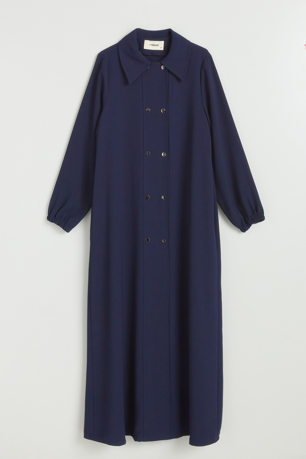 Half Double-Breasted Coat - Navy Blue
