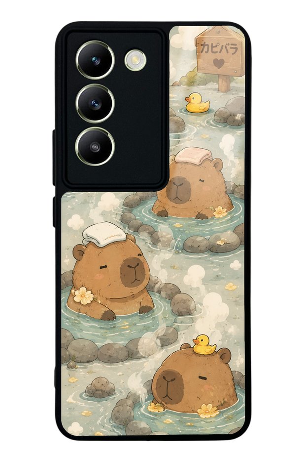 Vivo V30 Lite Glossy Phone Case with Capybara Onsen Design