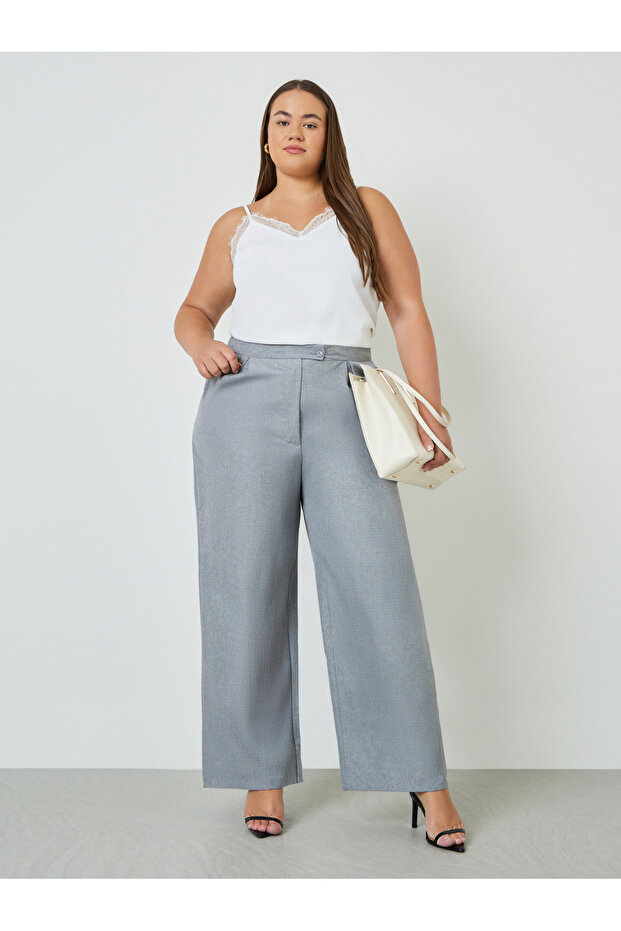High waist wide leg front single pleated pants