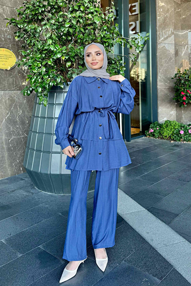 Navy Blue Tunic Pants Suit