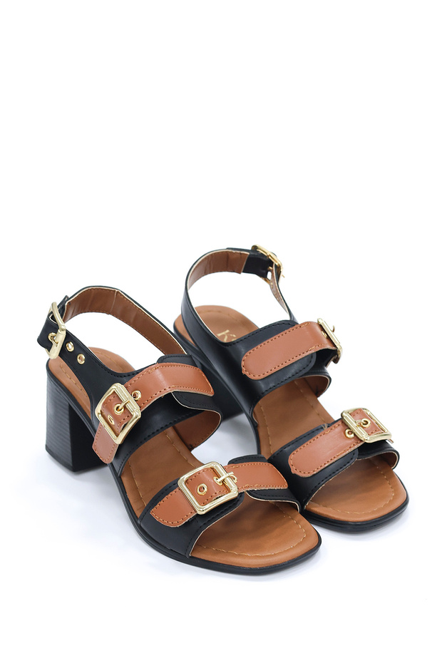 Bln 600 Double Strap Gold Buckle Detailed Heeled Shoes