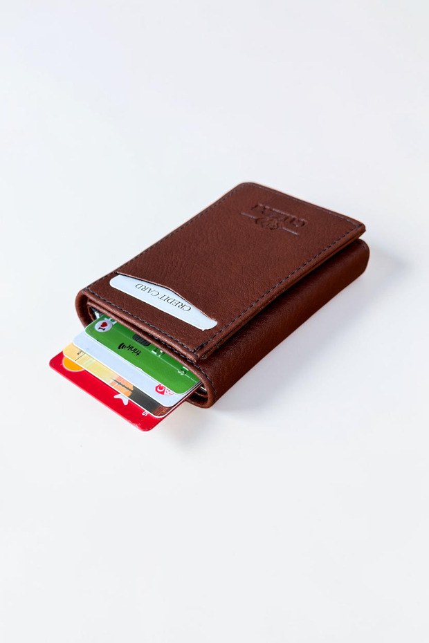 Mechanical Automatic Slide-Out Card Holder Tan Color Men's Wallet (7cm X 10cm)