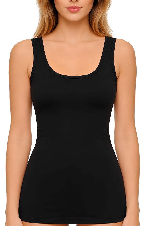 Ribana Wide Strap Ribbed Women's Undershirt Black 100% Cotton 3-Pack