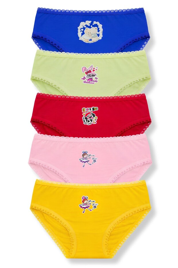 Lycra Girls' Printed Lace Panties 5-Pack