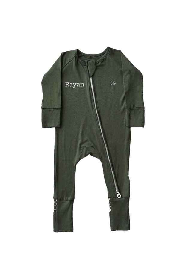 - Personalized Baby Organic Zipper Sleepsuit - Dark Green_Preemie