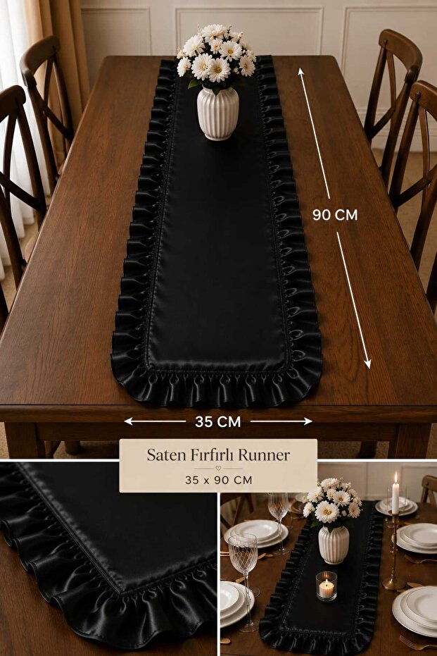 Ruffled Decorative 35X90 Runner 100% Cotton Satin
