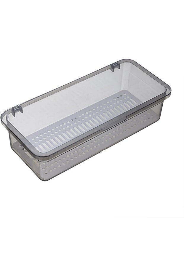 Utensil Storage Container, Portable Transparent Dustproof Flatware Tray for Kitchen (Grey)