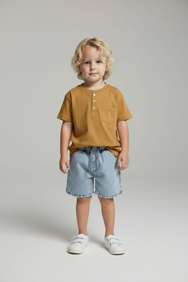 Baby Boy Organic Crewneck Buttoned T-Shirt