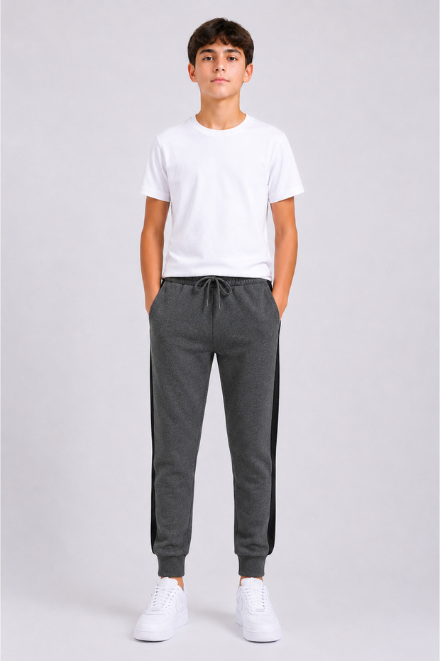 Boy's Cotton Striped Detailed Sweatpants Smoked-26116