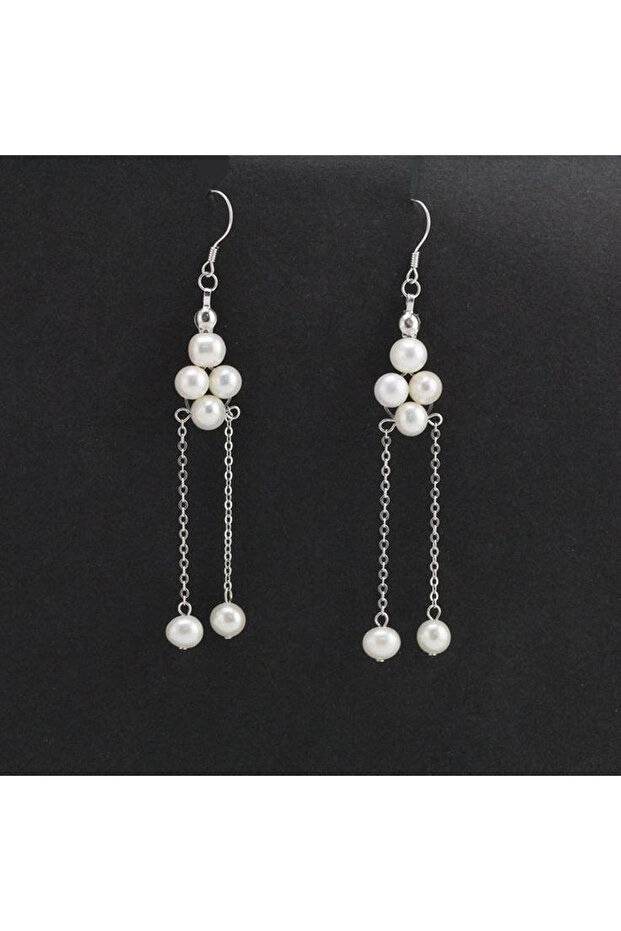 Silver Color Pearl Chain Dangle Women's Earrings