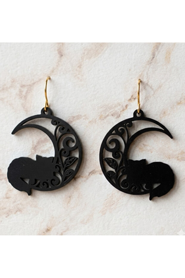 Dark Moon Surface Cat Earrings - 2
