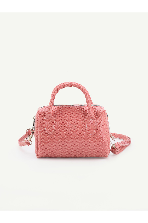 Patterned Pink Patent Leather Shk184 Faux Leather, Single Compartment with Zipper, Strap, Hand, Arm and Shoulder Bag
