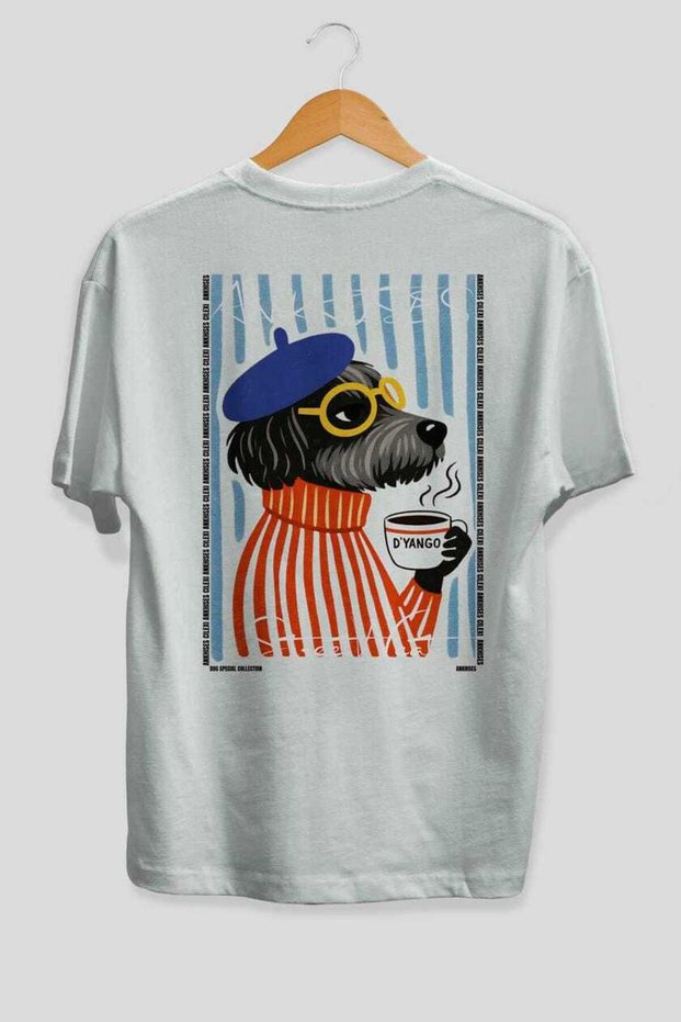 For Dog Lovers 24 White Oversize T-Shirt with Dog Print on the Back 100% Cotton Unisex Dog Lover Premium Design