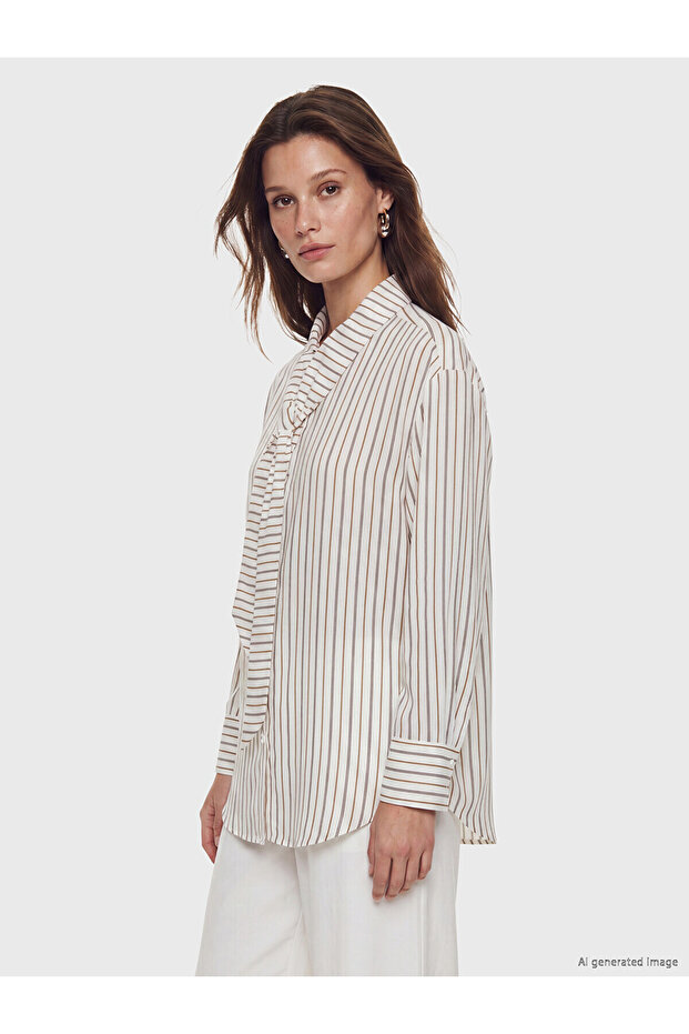 Striped Women's Shirt Tunic with Tie Detail