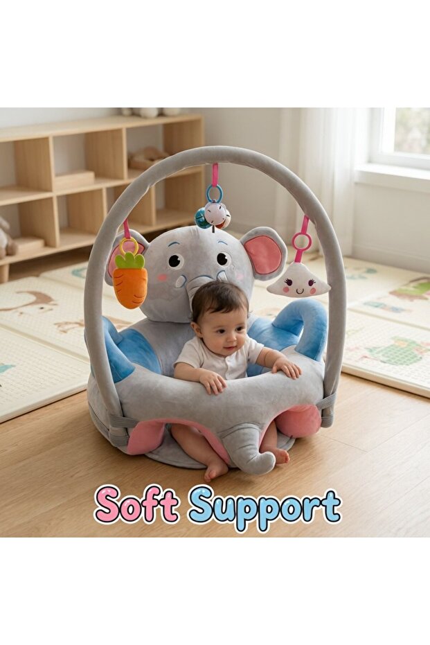 1 Cotton Learning Support Seat Sofa Indoor Non Slip Plush Detachable Elephant Gray