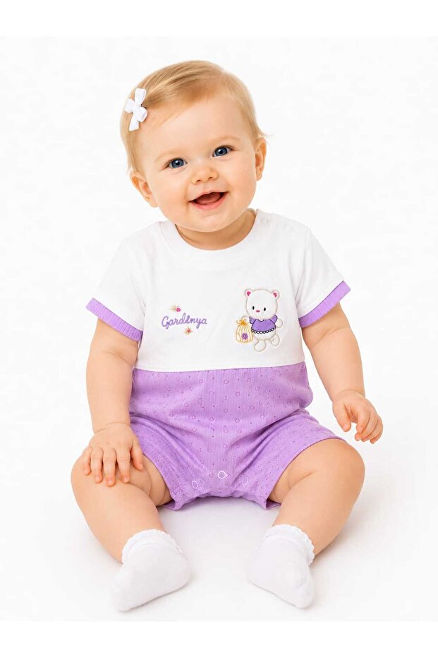 Baby Girl Patterned Short Sleeve Shorts Jumpsuit