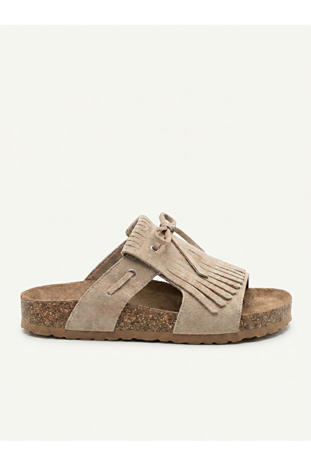 Women's Mc220 Genuine Suede Leather Tasseled Orthopedic Cork Sole Slippers