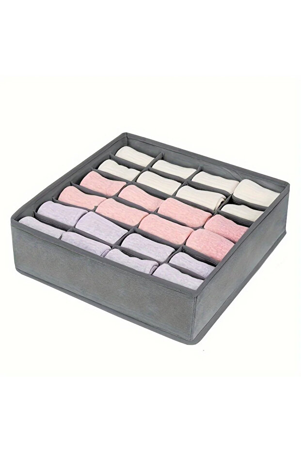 grey 24 grids S 1pc Fabric Storage Box with 24 Compartments - Foldable Stackable Organizer for Socks