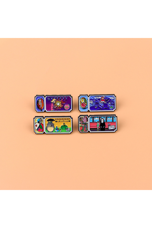 1 4pcs/Set Classic Anime Movie Ticket Enamel Pin Cute Cat Brooches For Lapel Pins Badge on Backpack.