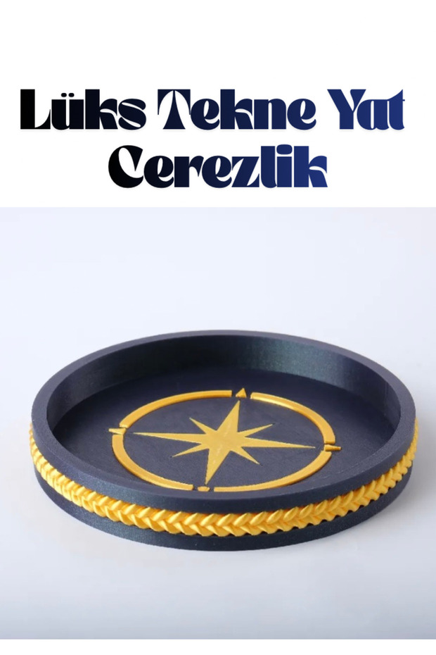 Luxury Marine Themed Boat and Yacht Snack Plate - Compass Patterned Navy Blue Gold Decorative Plate