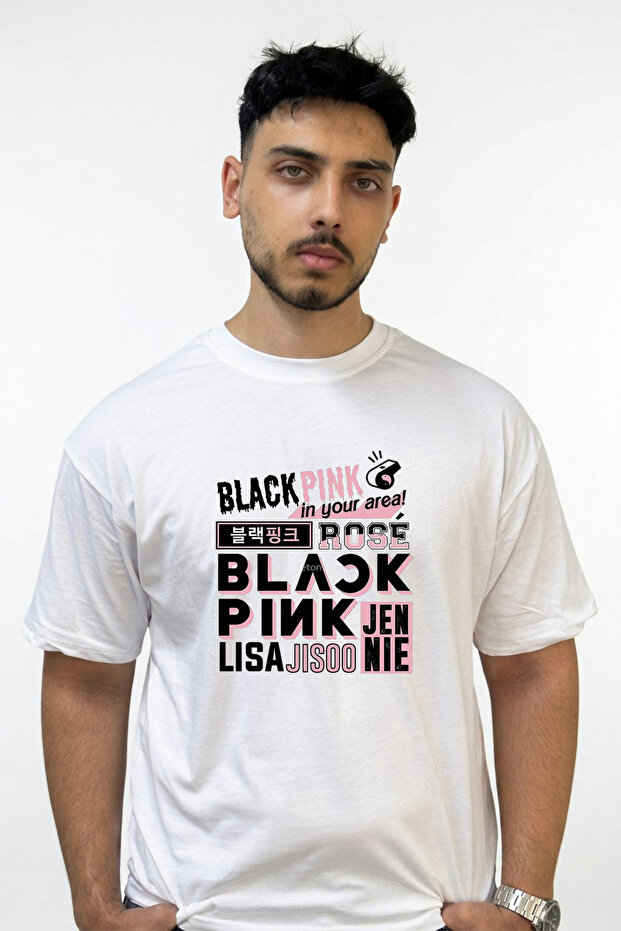 تي شيرت أبيض كبير الحجم مطبوع بتصميم Blackpink Kpop_5