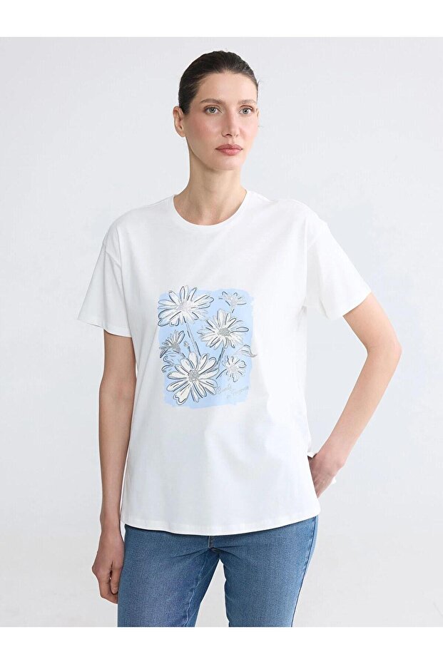 Lcw Everydaywhite Crew Neck Printed Women's T-Shirt