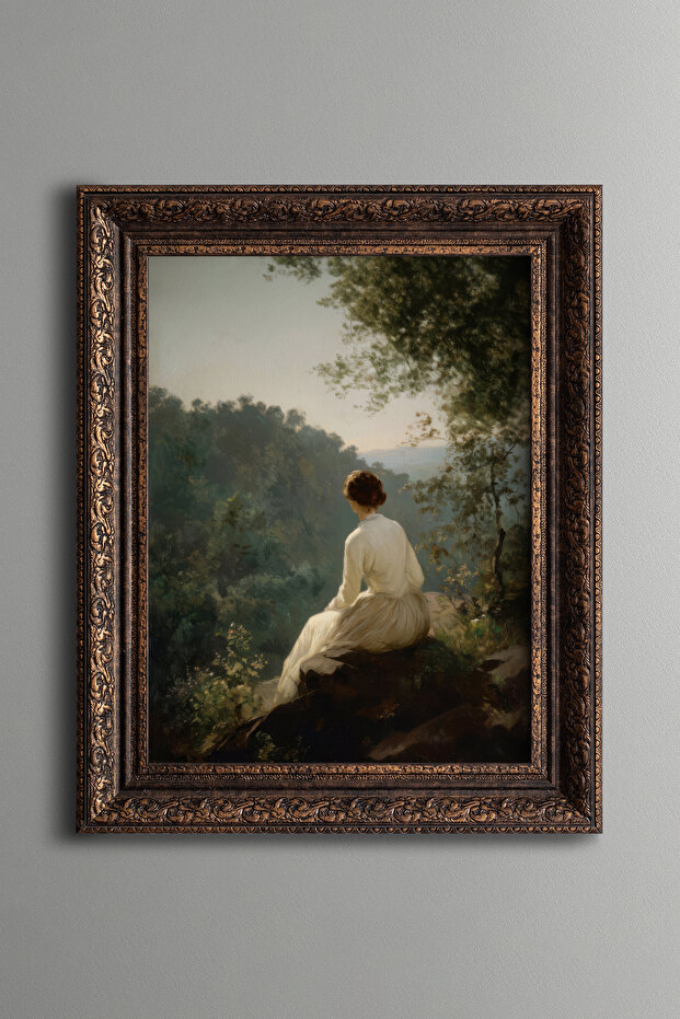 Woman Facing the Landscape – Vintage Patterned Painting – Thick Model