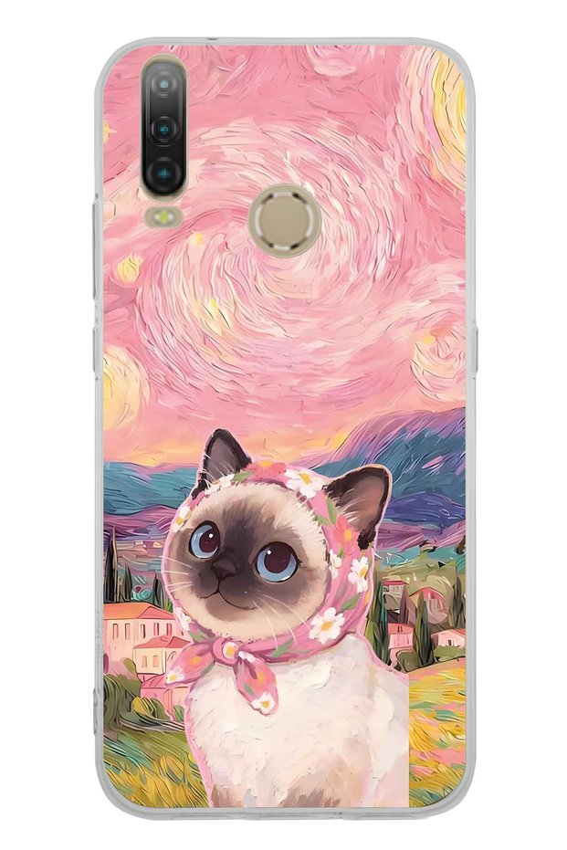 General Mobile Gm 10 Compatible Van Gogh Themed Cat Pattern Transparent Phone Case
