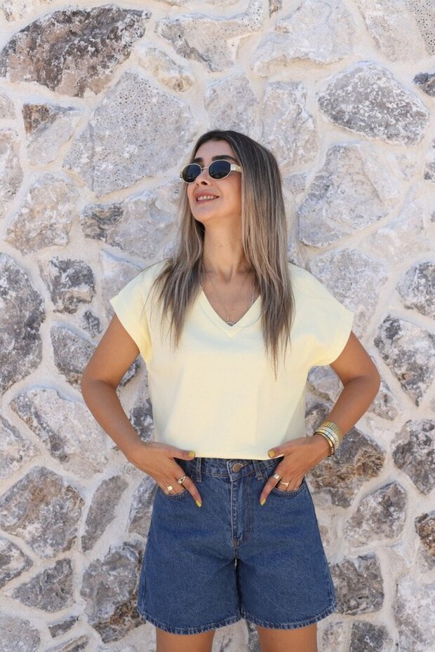 Yellow V-Neck Modal Tshirt
