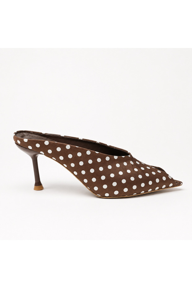 Heeled Brown and White Polka Dot Slippers
