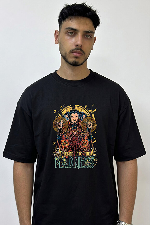 Doctor Strange Scarlet Witch Design Printed Oversize Black T-Shirt