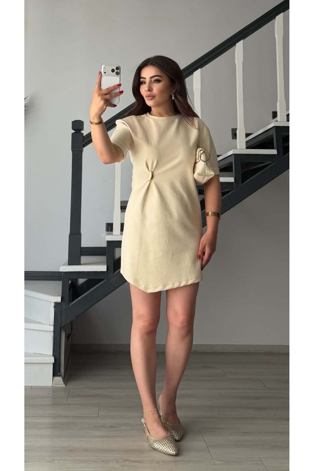 Asymmetrical Mini Dress with Stone Accessory Detail