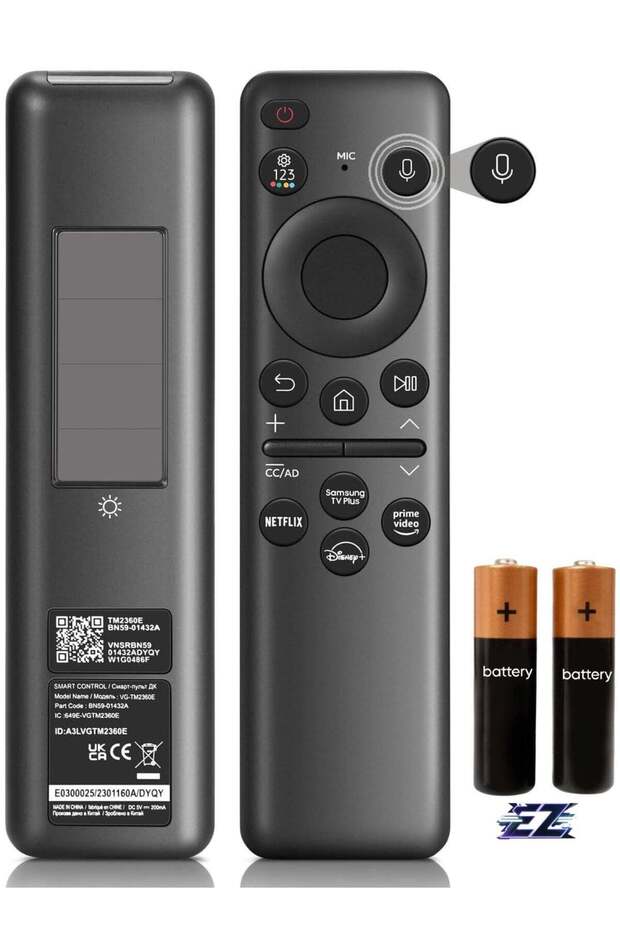 Solar Powered Voice Remote Control Compatible with Samsung BN59-01432A Neo QLED 8K HDR Smart TV (Full Screen) with battery