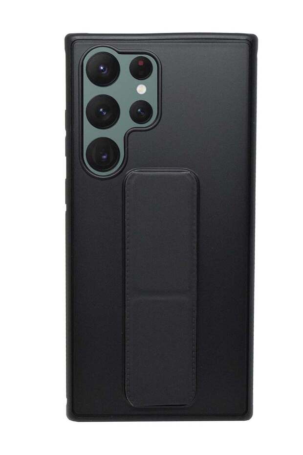 Galaxy S23 Ultra Case with Finger Grip Stand Holder Anti Slip Shockproof Protective Cover (Black)