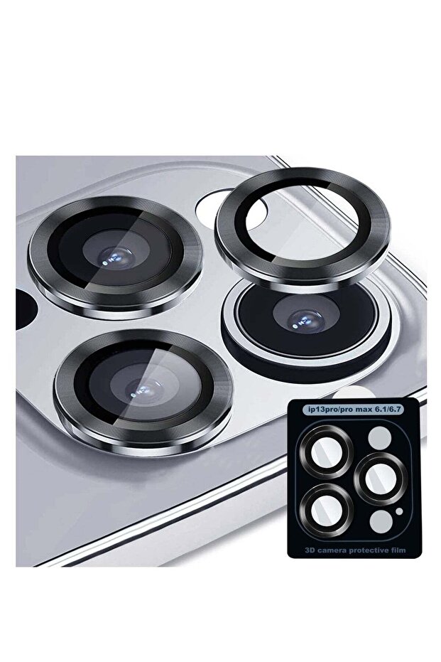 Camera Lens Protector for iPhone 13 Pro/Pro Max, Tempered Glass, Aluminum Alloy (Black)