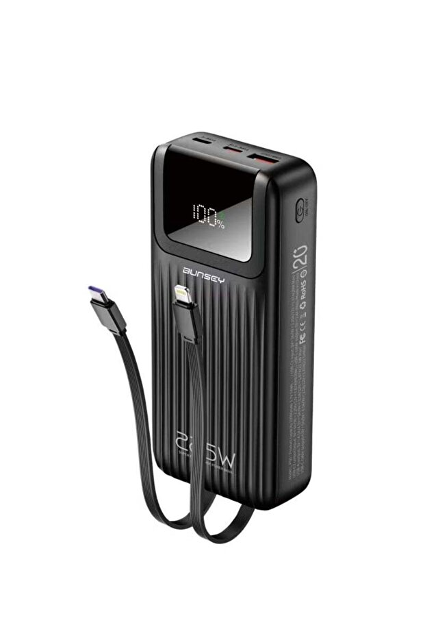 20000mAh Power Bank BP11 22.5W Fast Charging with Built-in Type-C & Lightning Cables, LCD Battery Display