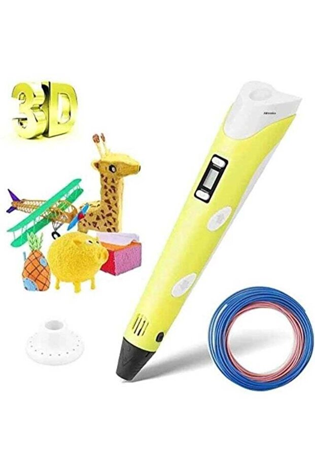3D Printing Pen with LCD Display Compatible with 1.75mm PLA/ABS Filament USB Perfect Gift For Kids(Yellow)