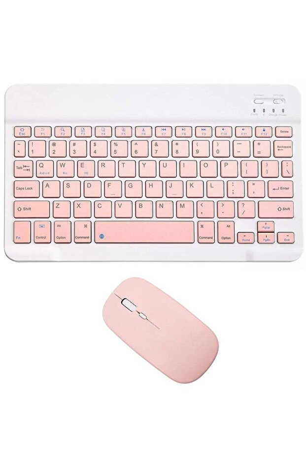 Rechargeable Bluetooth Keyboard and Mouse Combo Ultra-Slim Portable Compact Wireless Set (Pink)