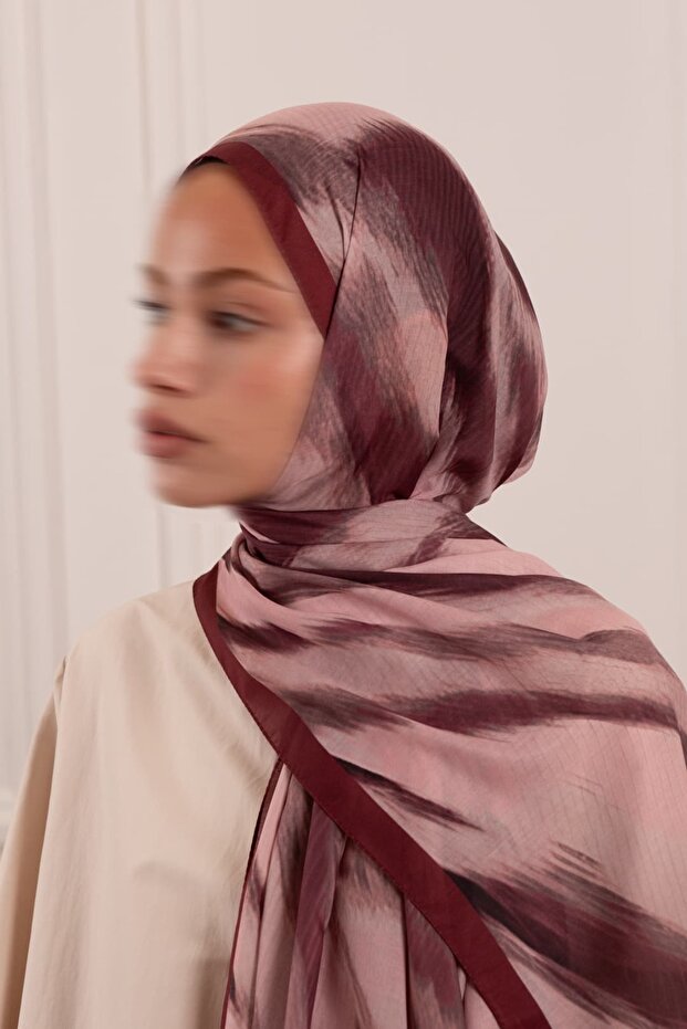 Stripe Patterned Soft Shawl Plum - 3