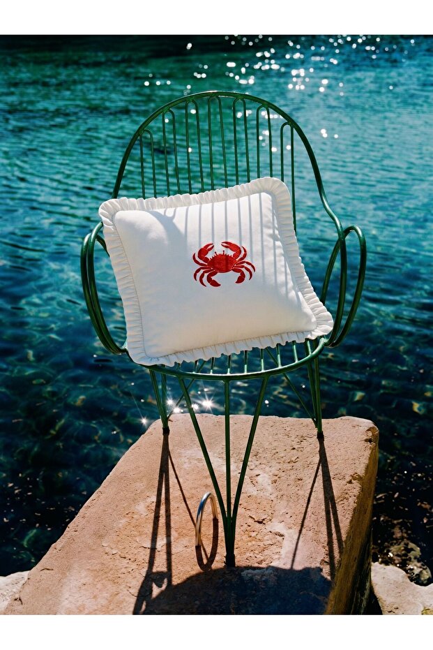 Marine Crab Embroidered Ruffle Decorative Throw Pillow Cover 45X45 cm