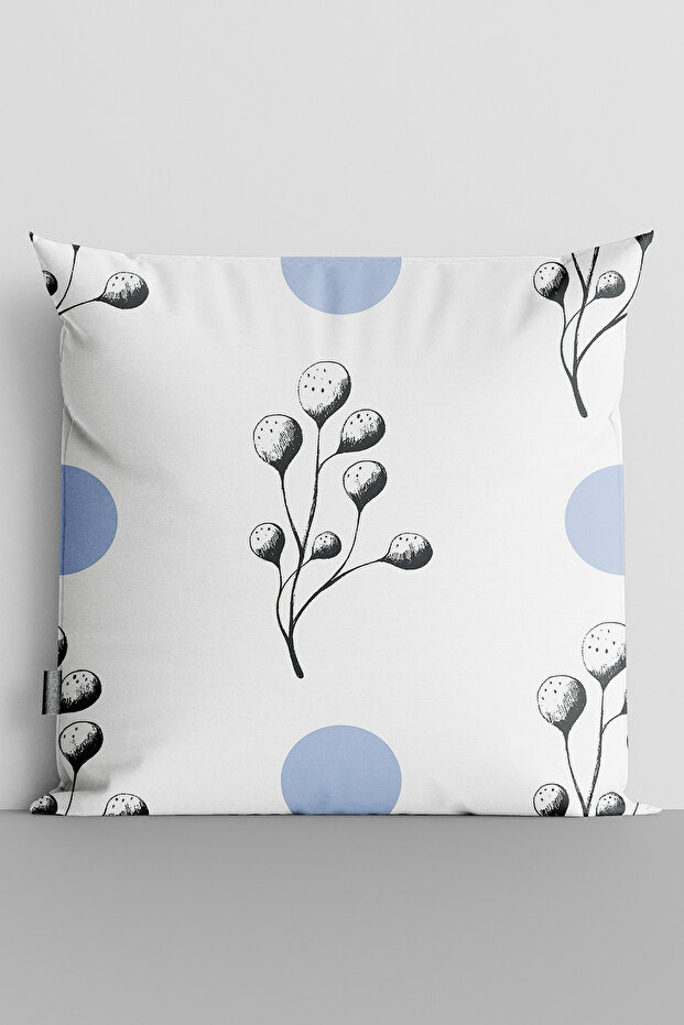 Blue Spots and Flowers Double Sided Digital Printed Throw Pillow Cover