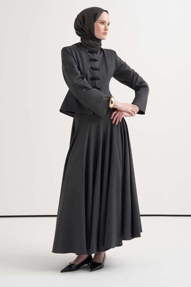 Chinese Buttoned Skirt Suit Anthracite