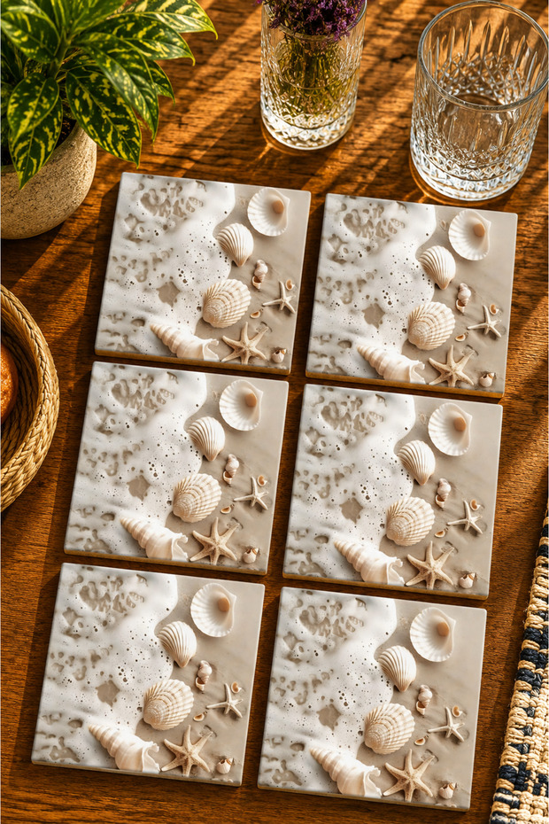 Sea Shells - Starfish Modern Set of 6 Coasters - Uv Printing Mdf - 10X10 cm