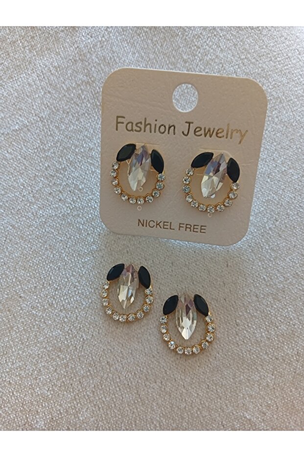 White Stone Nail Model Gold Earrings