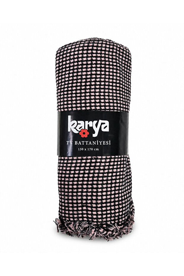 Karya Tv Blanket 130X170 cm Soft Powder Black Shawl with Crow's Feet Pattern