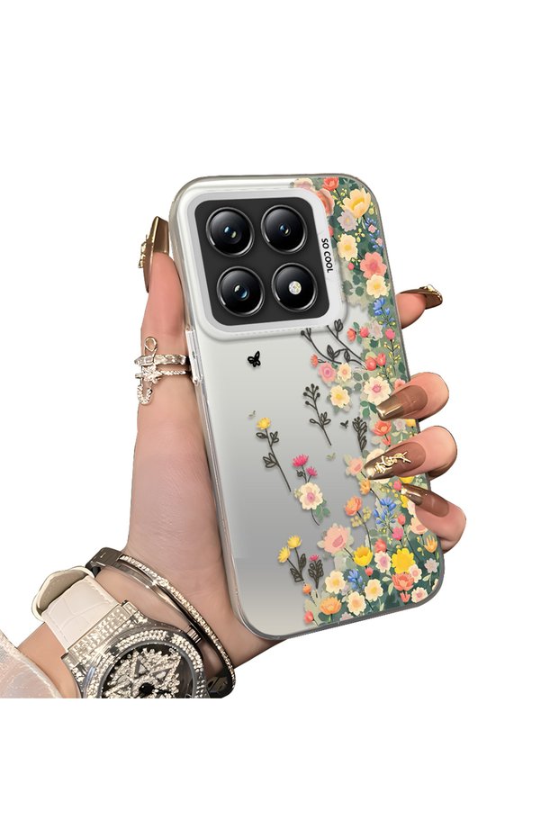 Mi 14t Pro 5g Compatible Silicone Edge Hard Back Case Couple Phone Case with Floral Pattern