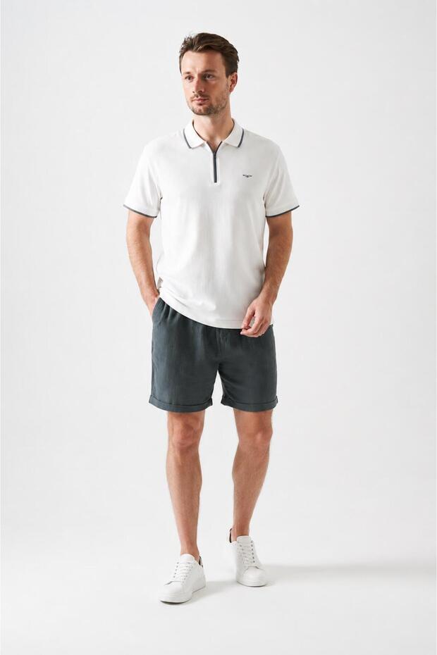 Men's Ecru Footed Collar Reflective Zippered Oysho T-Shirt