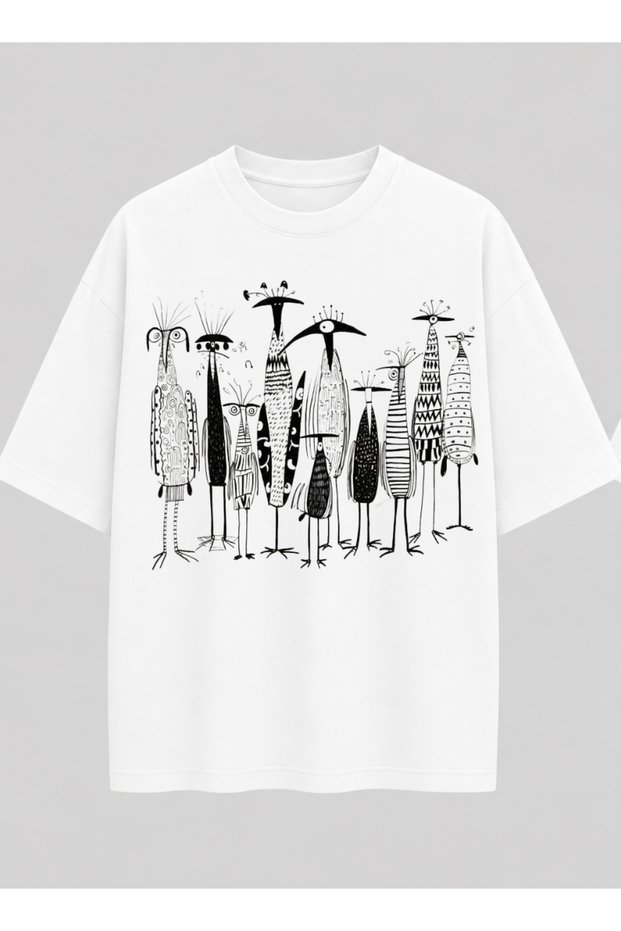 Surreal Portrait Relaxed Fit White Unisex T-Shirt | Modern Artistic Drawing