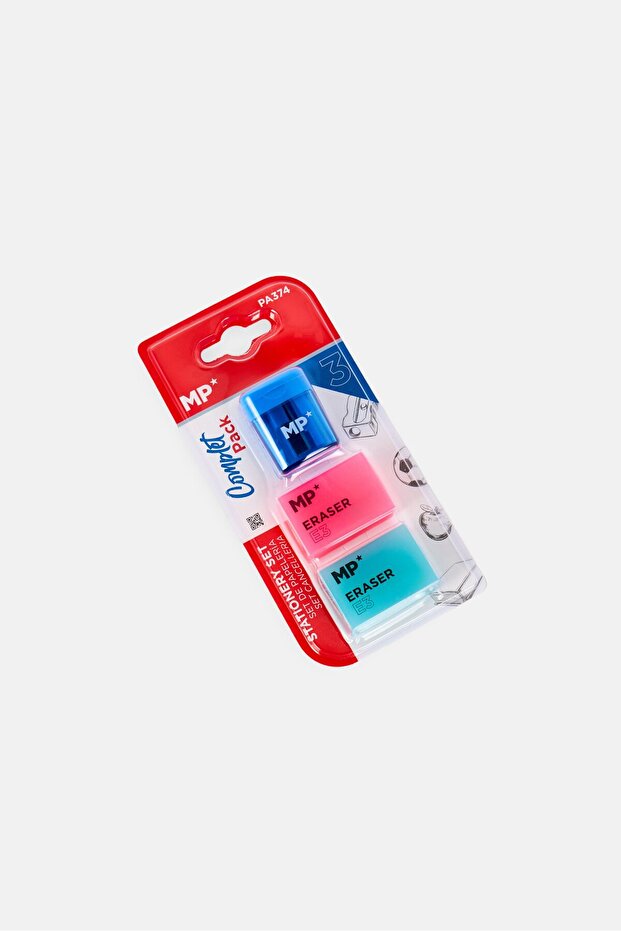3 Pieces Eraser And Sharpner Complete Set, Multicolor - 2